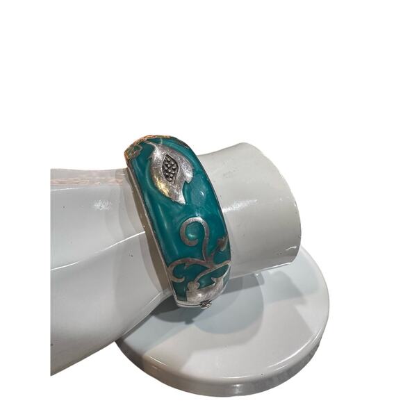 ANDREW HAMILTON CRAWFORD 925 Silver Teal Cuff Botanical Vine Modernist Bracelet - Picture 16 of 16
